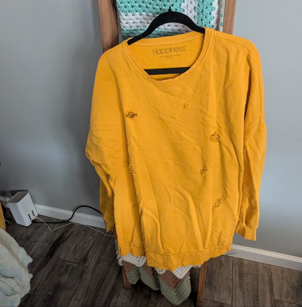 Yellow Distressed Happiness Sweatshirt